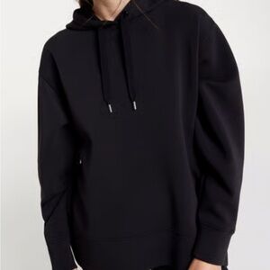 CALIA Women's Soft Scuba Hooded Pure Black Size Small Oversized Pullover EUC